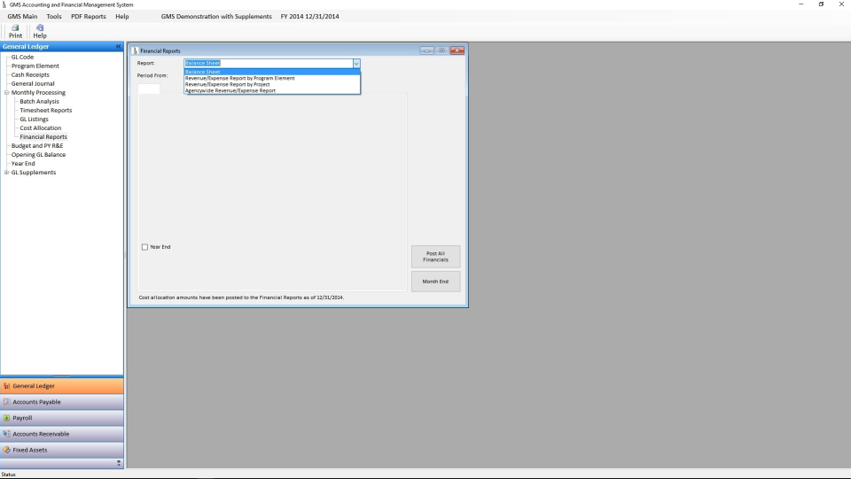 screenshot of GMS Accounting and Financial Management Reporting System